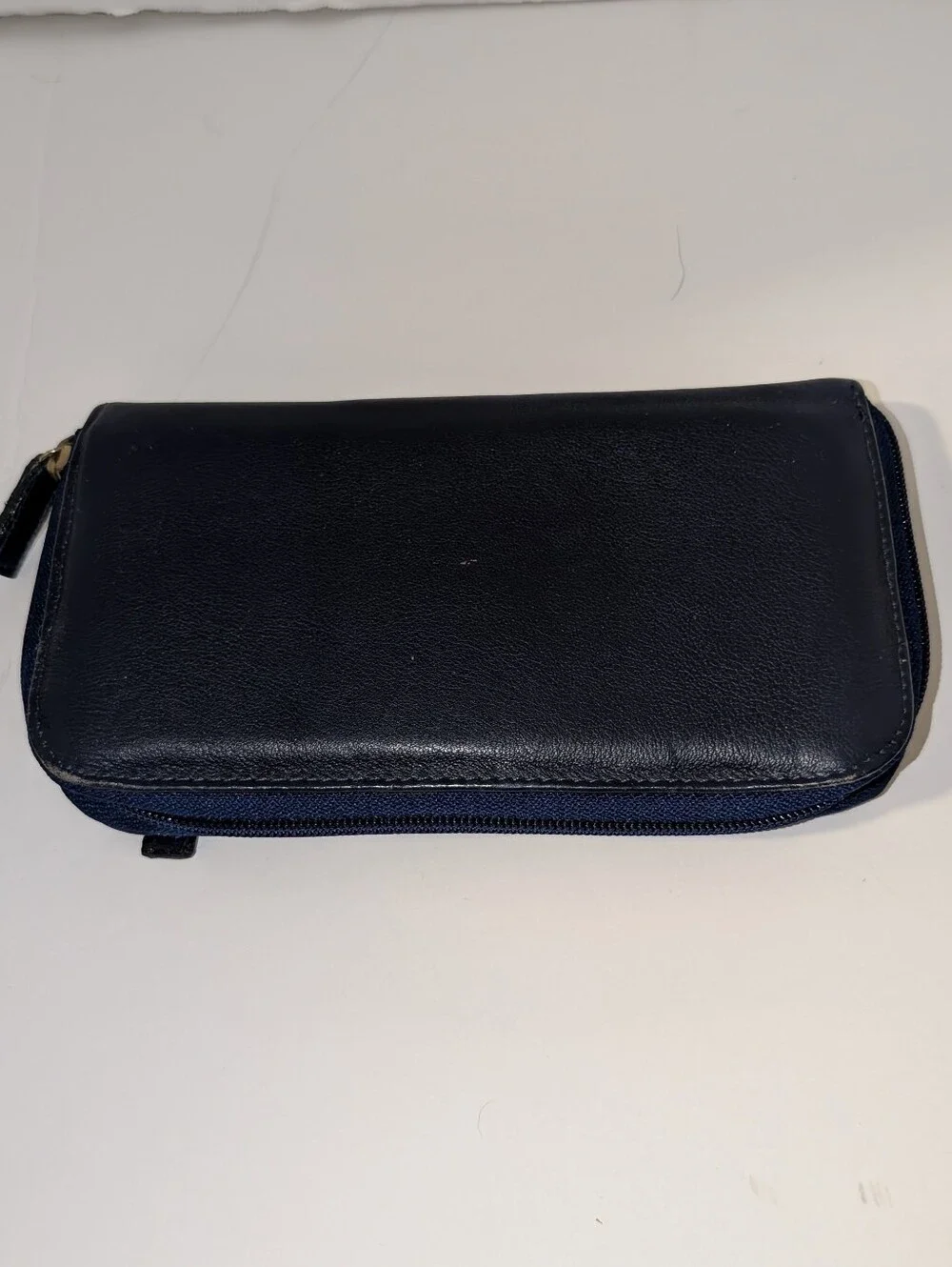 Navy Blue Zip Around Continental Wallet Card Organizer
